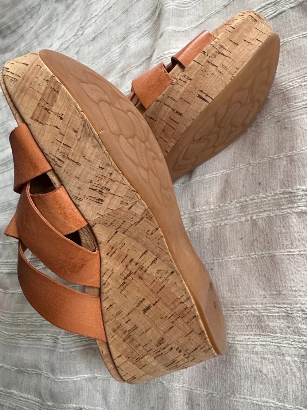 KORK-EASE Aria Tan Leather Crisscross Platform Wedge Sandals | 9
